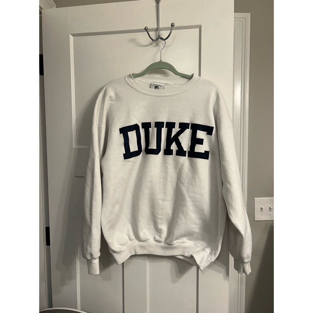White and Black Collegiate Sweatshirt Crew Neck